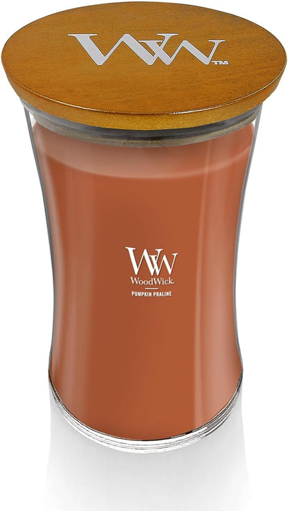 WoodWick Pumpkin Praline Holiday Candle Gifts for Women and Men, 21.5 oz Large Hourglass Candle with Crackling Wick