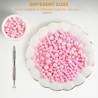 Kasvan Pink Mix Sugar Sprinkles - Edible Candy Pearls with 4-Claw Sprinkle Pen,118g/4.16 Oz, Gift Box Pack, Baking Cake Decorations, Ice Cream Toppings and Cookie Decorating (Pink)