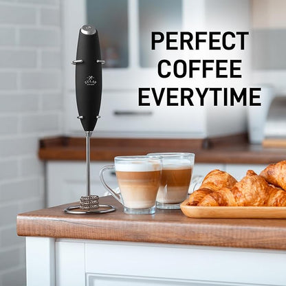 Zulay Kitchen Patented Tornado Triple Whisk Milk Frother with 4 Duracell Batteries – Handheld Foam Maker for Coffee, Lattes, Matcha & Hot Chocolate – Rich, Creamy Froth in Seconds