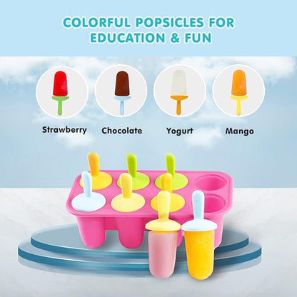 Miaowoof Silicone Popsicles Molds for Toddlers, 8-Cavity Non-BPA Premium Silicone Small Popsicle Molds, Ice Pop Mold with 8 Colorful Reusable Sticks for Kids (Pink)
