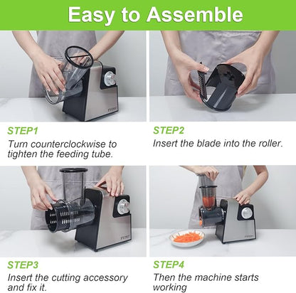 Electric Cheese Grater, 5 in 1 Salad Maker with Stainless Steel Blades, 250W Electric Food Slicer & Shredder, Electric Salad Machine for Cheeses, Fruits, Potatoes, Carrots