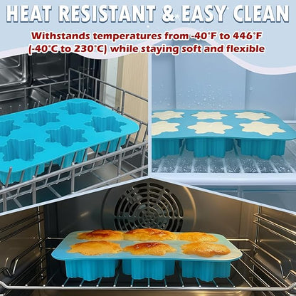HKNMTT Snowflake Christmas Silicone Mold 12 Cavity 6 Shapes for Holiday Soap Chocolate Cocoa Bomb Ice Candy Oreo Covered Jello Xmas Winter Wax, Oven Safe Baking Frozen Moulds DIY Candle Craft Set