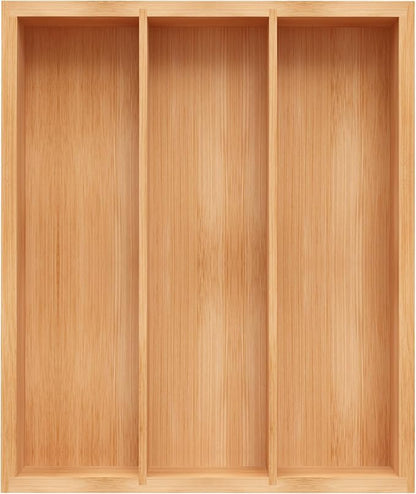 Bamboo Utensil Drawer Organizer, Silverware Tray Organizer, Kitchen Drawer Organizer for Flatware Cutlery, (Natural, 3 Slots)