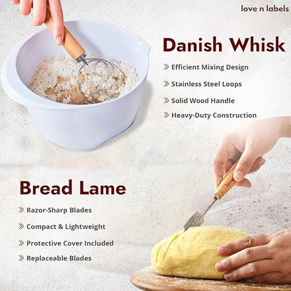 Banneton Bread Proofing Basket Set | 9" Round & 10" Oval Sourdough Proofing Baskets with Linen Liners | Natural Rattan Banneton Baskets for Bread Baking | Includes Sourdough Tools