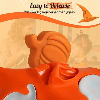 HKNMTT Pumpkin Silicone Molds 2 Pack 6 Cavity Halloween Mold Set for Fall Chocolate Candy Soap Wax Melts Jello Cake Pop Apple Cider Baking Tray Thanksgiving 3D Food Grade Spooky Treats