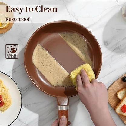 Pure Ceramic Frying Pan, Nonstick 10 Inch Ceramic Skillet (Crafted From Natural Clay Minerals Through Firing), PFAS-Free, Non Toxic/No Coatings Cooking Pan, Induction Pan (Brown)
