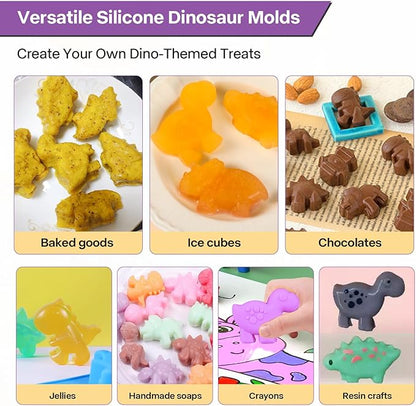 2-Pack Silicone Dinosaur Molds with Lids, Purple Dinosaur Silicone Molds for Chocolate, Baking & Crafting, Multi-Purpose Jello Molds for Kids, Candy, Ice Cubes, Crayons