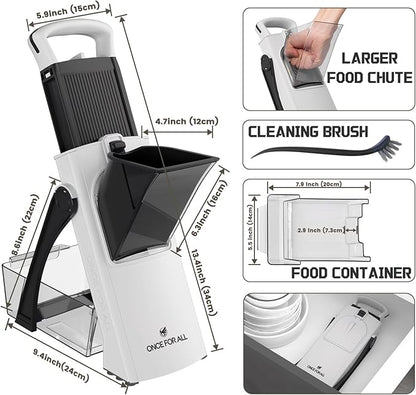 ONCE FOR ALL Upgrade Safe Mandoline Slicer Plus, Biger Size, Adjustable Vegetable Food Chopper Potato Fries Cutter, Detachable Blade, Kitchen Chopping Artifact, Gift (Black)