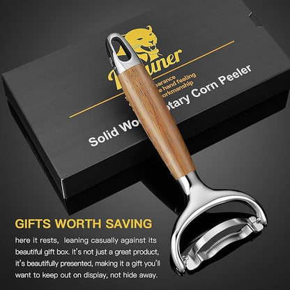 KULUNER Durable Stainless Steel Corn Peeler with Polished Wood Handle Corn on the Cob Stripper Kernel Remover Easy Use Corn Kernel Cutter Kitchen Gadget（Merbau）