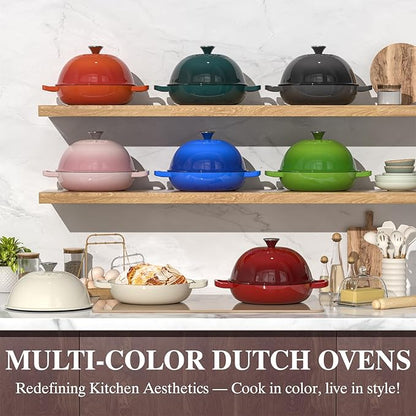 Enamelled Cast Iron Dutch Oven Pot – Dutch Oven Pot with Lid For Sourdough Bread Baking – Cast Iron Bread Oven – Dark Blue, Umite Chef 6QT Pot with Lid & Cotton Potholders