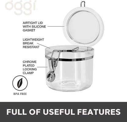Oggi Clear Canister with Clamp Lid, 28 oz - Large Airtight Food Storage Container, for Kitchen & Pantry Storage of Bulk, Dry Foods Including Pasta, Flour, Sugar, Coffee, Rice, Tea, Spices & Herbs