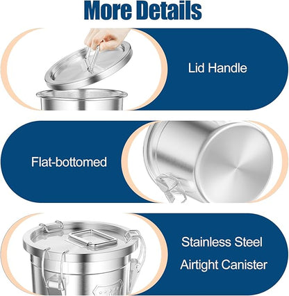 304 Stainless Steel Airtight Canister 5.55Gal /710.4oz/21L Airtight Food Storage Container with Lid and Lock Clips, Large Metal Storage Canister for Coffee Beans, Flour, Tea, Sugar, Cereals