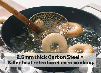 Misen Pre-Seasoned 12" Carbon Steel Wok - Naturally Nonstick - Perfect Size for Any Home Kitchen - Small Flat Bottom - Ergonomic, Stay-Cool Handles - Ready to Use, Compatible with All Cooktops
