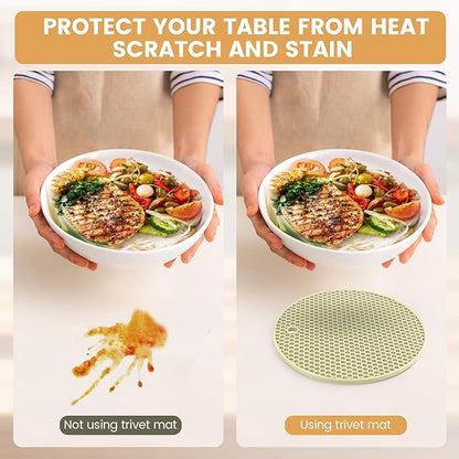 Silicone Trivet Mats 4 Heat Resistant Pot Holders Multipurpose Non-Slip Hot Pads for Kitchen Potholders, Drying mat, Jar Opener, Spoon Holder, Coaster(Nordic Rice)