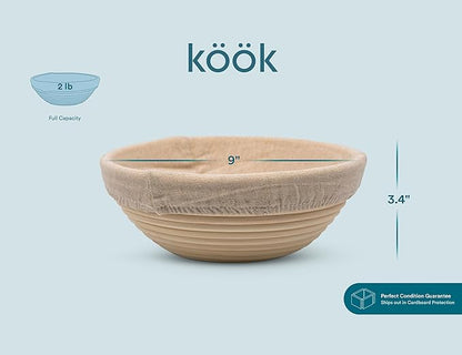 Kook Proofing Set, Sourdough Bread, 2 Rattan 9 Inch Banneton Baskets, 2 Basket Covers, Metal Scraper, Plastic Scraper, Scoring Lame, 5 Blades and Case, Baking Kit, Dough Bowls, Round Shape