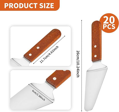 20 Pack Pizza Server Spatula, Stainless Steel Pizza Pie Server with Wooden Handle, Non Slip Pie Spatula Cutter Cake Serving for Pizza, Dessert, Pastry (10.2 x 2.4 Inches)