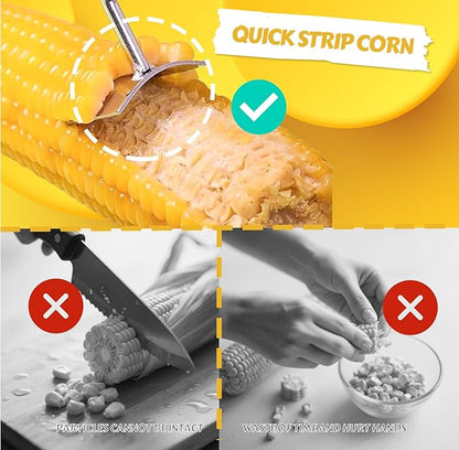 Corn Peeler Stainless Steel Corn Stripper Tool Set, 3 Pieces Peel Corn Cob Separator Quick for Kitchen Dining Enthusiasts Gadget
