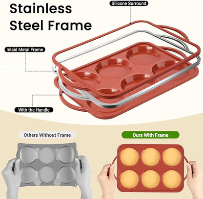 JOERSH 4 Inch Jumbo Silicone Muffin Top Pan with Metal Frame, Non Stick Silicone Egg Mold for Oven, Large Whoopie Pie Baking Pan for English Muffin, Breakfast Sandwich, Egg Bite, Hamburger Bun Tart