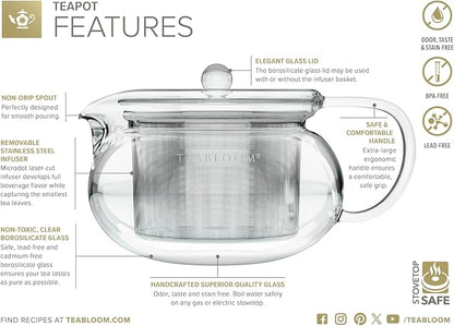 Teabloom Kyoto 2-in-1 Tea Kettle and Tea Maker – Glass Teapot with Removable Loose Tea Infuser – Tea Connoisseur's Choice
