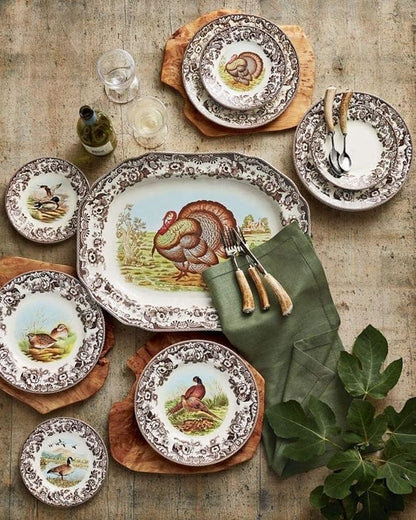 Spode Woodland Mallard Luncheon Plate - 9" Fine Earthenware with British Flowers Border, Rustic Duck Motif - Dishwasher, Microwave, Freezer & Oven Safe - Seasonal Wildlife Tableware - Made in England