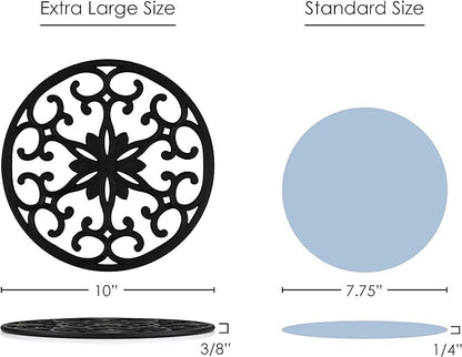 GASARÉ, Extra Large, Thick, 10" Silicone Trivets for Hot Dishes, Pots, and Pans, Hot Pads for Countertops, Flexible, Dishwasher Safe, 10 x ¼ Inches, Set of 3, Black