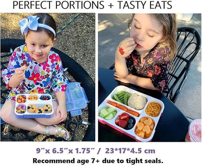 Bento Boxes with Bags and Ice Packs Set of 2. Lunch Box Snack Containers for Kids Boys Girls Adults. 6 Compartments, Leak-proof Portion Container Insulated Bag for School Lunches, Pink & Purple