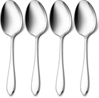 Stainless Steel Serving Spoons, E-far 4-Piece Metal Solid Spoons Hostess Serving Utensils Tablespoons Set for Catering Buffet Party Kitchen Restaurant, Dishwasher Safe