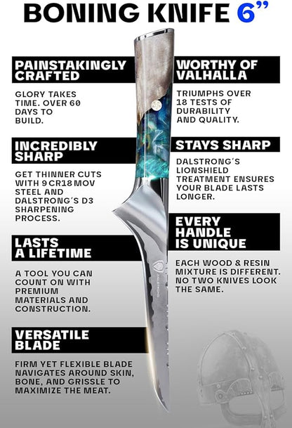 Dalstrong Boning Knife - 6 inch - Valhalla Series - 9CR18MOV HC Steel - Celestial Resin & Wood Handle Gift Knife - Fillet, Meat Cutting, Carving, Bone, Trimming, Deboning - Leather Sheath