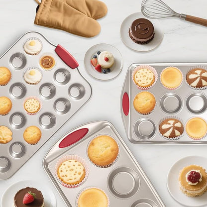 Muffin Cupcake Pans 12-Cup, 2 Packs Nonstick Standard Muffin Tins with Silicone Grip Handles for Baking, Heavy Duty 12 Cheesecake Pan Cup Cake Pans, Non Stick, BPA Free, Dishwasher Safe
