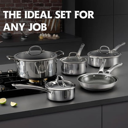 Pots and Pans Set Non Stick, 10 Pcs Hybrid Stainless Steel Cookware Sets, Non Stick Frying Pans, Saucepans, Saute Pan & Stock Pot, PFOA Free Kitchen Skillet,Induction Compatible