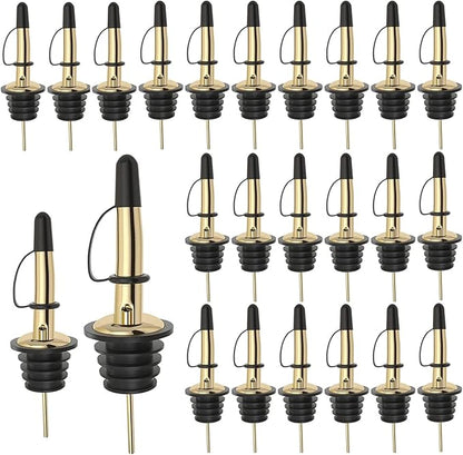 Pafusen 24 Pack Liquor Bottle Pourers, Liquor Pour Spout for Liquor Bottles, Stainless Steel Olive oil Dispenser Spout, Alcohol Pourer Spouts Dust Caps Covers Fixed, Gold
