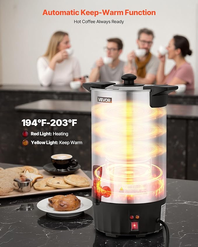 VEVOR Commercial Coffee Urn, 60 Cup 9 L Hot Beverage Dispenser with Dripless Faucet, Quick-Brewing Stainless Steel Large Commercial Coffee Maker, for Catering, Business, Party, Church & Restaurant