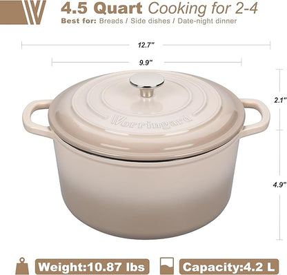 Enameled Cast Iron Dutch Oven Pot with Lid, for Sourdough Bread Baking, Round Dutch Ovens, 4.5 Quart, Latte