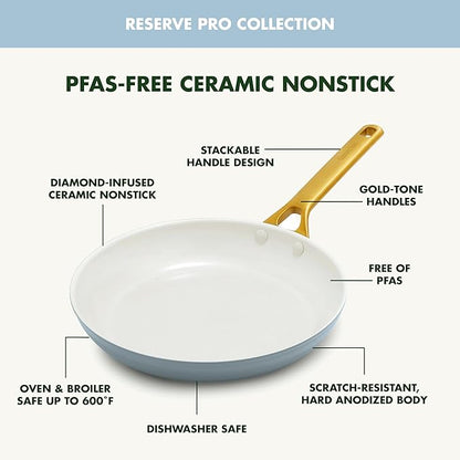 GreenPan Nonstick Reserve Pro 10 Piece Cookware Set, NSF Certified Ceramic, Hard Anodized PFAS-Free Pots & Pans Set with Lids, Stainless Steel Handles, Oven & Dishwasher Safe, Glacier Blue