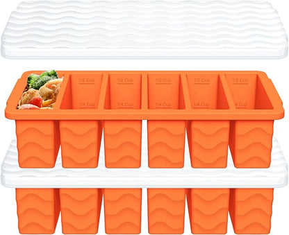 1/2 Cup Silicone Freezer Molds with Lid, 2-Pack Silicone Freezer Trays for Soup, Sauce & Broth – Meal Prep Containers, Large Ice Cube Tray, Oven & Dishwasher Safe