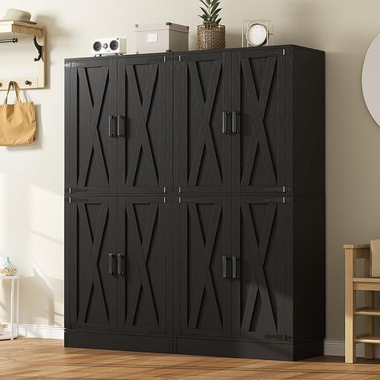 Unikito Kitchen Pantry Cabinet with Farmhouse Barn Doors and Storage Drawer, 8 Adjustable Shelves, Freestanding Tall 71" Cupboard for Dining Room, Living Room, Utility Room, Black 2 Pack