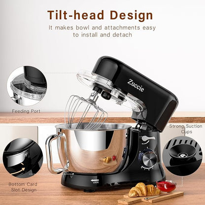 Stand Mixer, Zuccie 4.8QT Kitchen Electric Stand Mixer, 380W Motor Power Food Mixer, 8+P-Speed Dough Mixer with Dough Hook, Wire Whip & Beater, Black