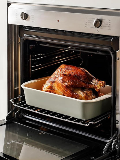 LE TAUCI Deep Casserole Dishes for Oven, 13.7”x9.6” Ceramic Baking Dish Set with Roasting Racks, Large Lasagna Pans with Handles, Rectangular Bakeware as Gift for Mom, Oatmeal Greige (4.6QT/3.0QT/1.6QT), Set of 3