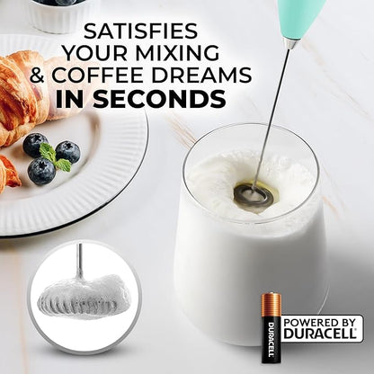 Zulay Kitchen Milk Frother Handheld Electric Whisk with AA Duracell Batteries – Durable Drink Mixer for Coffee, Lattes, Cappuccinos & More - Mint