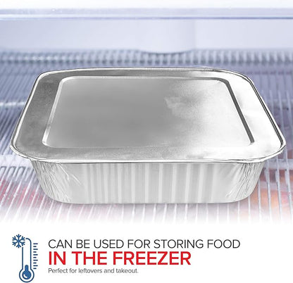 8x8 Foil Pans with Lids (20 Pack) 8 Inch Square Aluminum Pans with Covers -Disposable Food Containers Great for Baking Cake, Cooking, Heating, Storing, Prepping Food