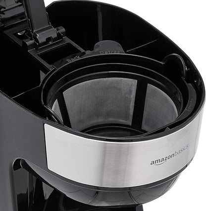 Amazon Basics Coffee Makers, 12-Cup Coffee Machines with Reusable Filter, Coffee Pots, Black & Stainless Steel