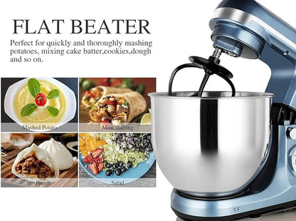 Professional Stand Mixer, 6-Qt with Timer, MK37 500W 6-Speed Tilt-Head Food Electric Mixer Kitchen Machine,Plastic (Silver Blue)