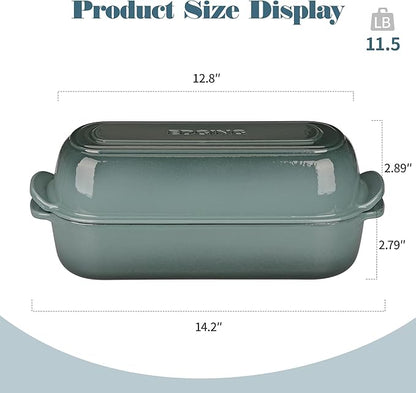 Enameled Cast Iron Loaf Pan with Lid, Dutch Oven Bread pan for Homemade Sourdough Bread Baking, 12.5x5.5 inch, 5qt, Slateblue