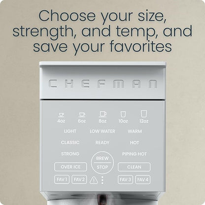 Chefman Caffeinator Single Serve Coffee Maker, Brew Kcups & Grounds, Drip Coffee Machine with Brew Strength Settings, Iced Coffee Function, 48 oz. Removable Water Reservoir - Includes 4 Filters
