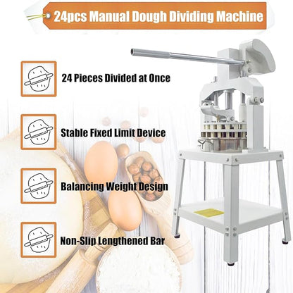 Commercial Dough Divider Manual 24PCS Dough Divider 1.59oz-8.46oz Heavy Duty Dough Cutter Machine with 45-240g Dough Weight Range for Baking, 24PCS