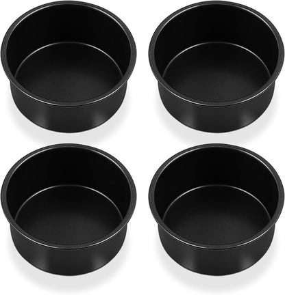 P&P CHEF Non-stick Cake Pan Set of 4, 4 Inch Round Baking Cake Pans Tins for Tier Smash Cakes, Non-Toxic & Solid, Stainless Steel Core & Leak-Proof, 4Pcs