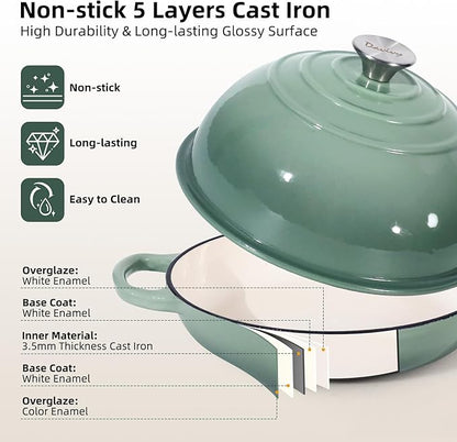 Davivy 5.5QT Sourdough Dutch Oven with Domed Lid, 10" Round Bread Dutch Oven, Enameled Cast Iron Bread Oven, Bread Oven for Sourdough Bread - Sea Salt Green