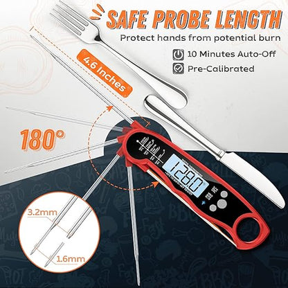 Instant Read Meat Thermometer for Grill and Cooking, Fast & Precise Digital Food Thermometer with Backlight, Magnet, Calibration, and Foldable Probe for Kitchen, Outdoor Grilling and BBQ!…