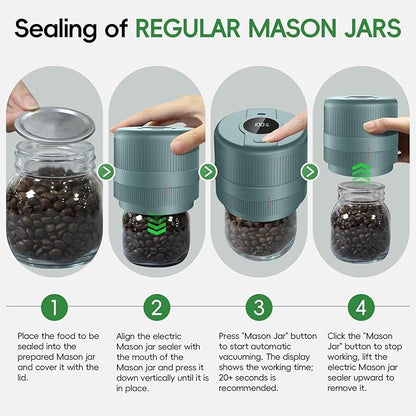 Mason Jar Vacuum Sealer Kit, Electric Sealer for Wide and Regular Mouth Mason Lids, Canning Vacuum Sealer Mason Jar, Automatic Vacuum Sealer Machine for Food Storage - Saxe Blue