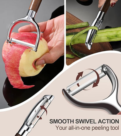 Ugotit Premium Vegetable Peeler, I Type 304 Stainless Steel Swivel Blade, Potato Eye Remover, Real Wood Handle Leather Strap, Kitchen Essentials